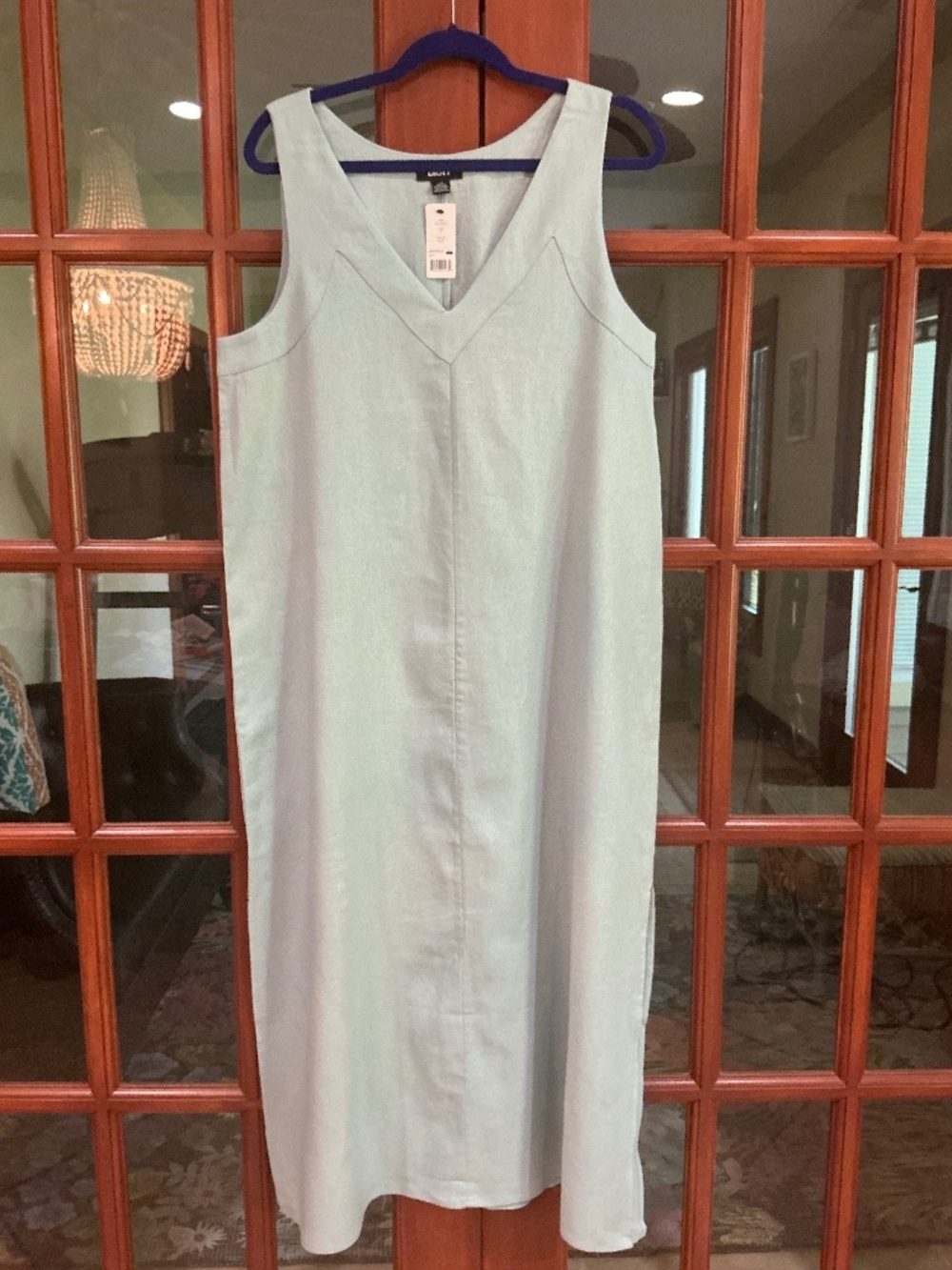 DKNY 100% Linen V-Neck Maxi Dress-Light Blue Large